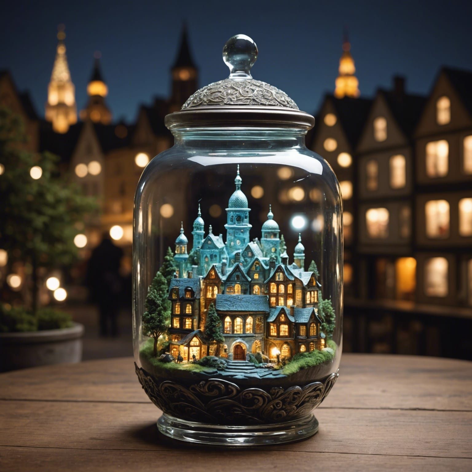 Miniature Cityscape Inside Glass Jar