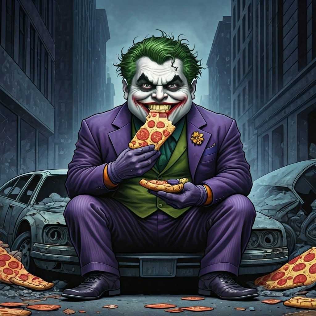 Joker Caricature Revels in Gotham City Chaos
