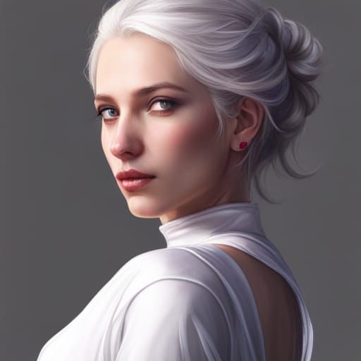 White-Haired Girl Portrait in Art Nouveau Style