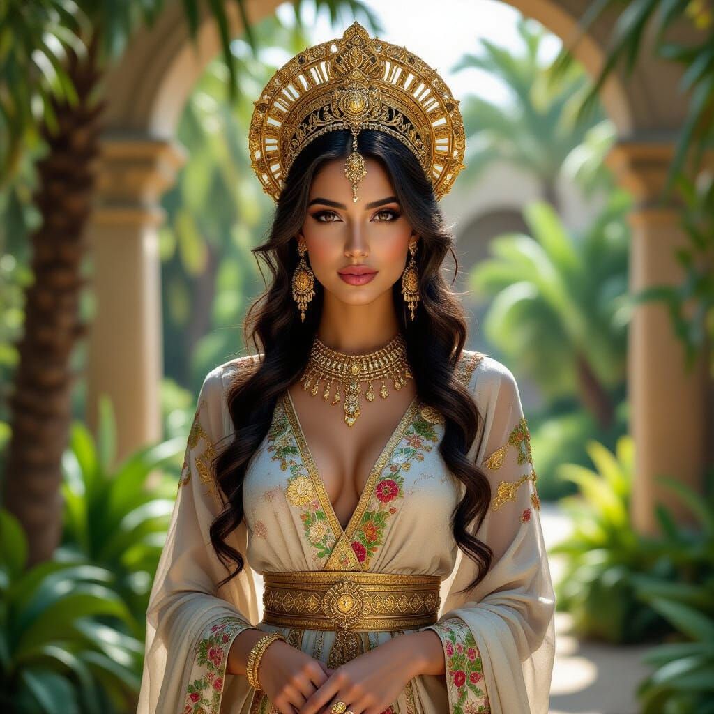 Babylonian Woman in Ancient Garden, Photorealistic Detail