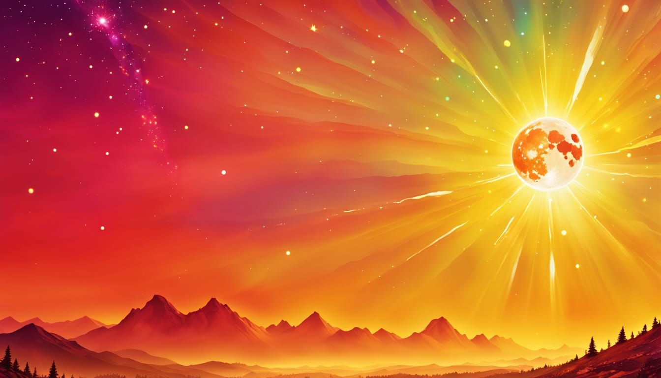 Solarpunk Landscape Artwork with Luminous Sun