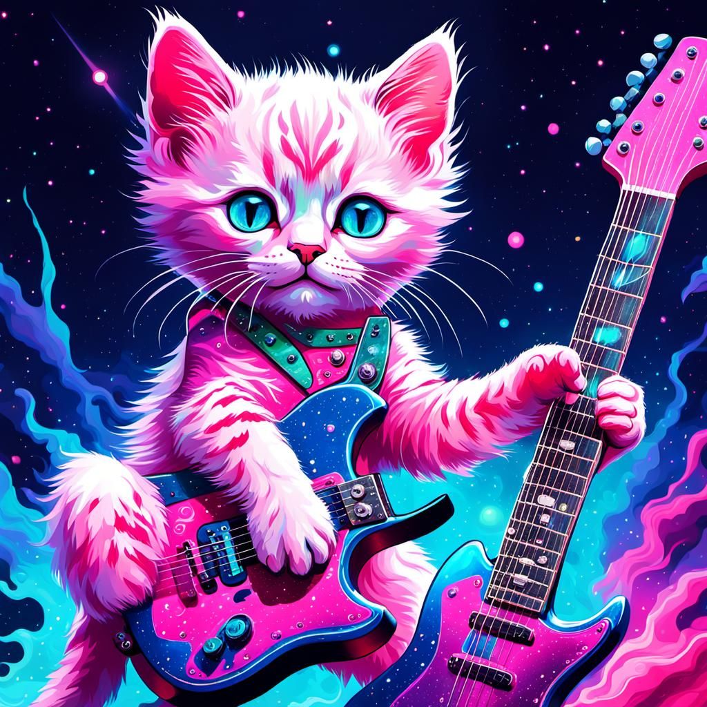 Pink Kitten Shreds on Electric Guitar