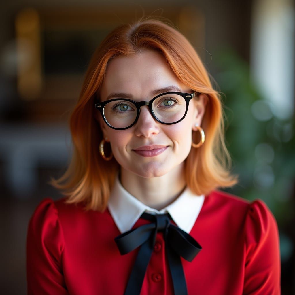 Irish Teacher with Red Hair & Glasses in Professional Portra...