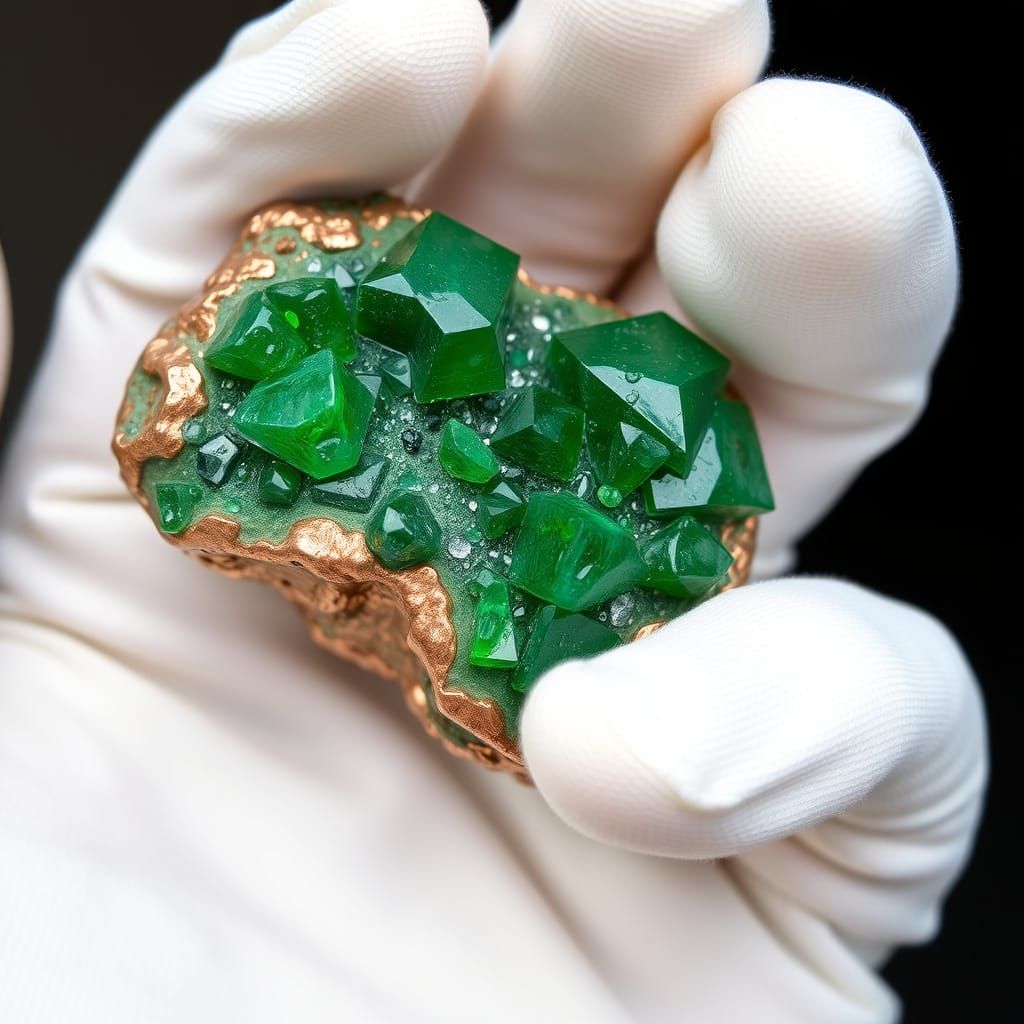 Green Copper Adamite Specimen with Gloves