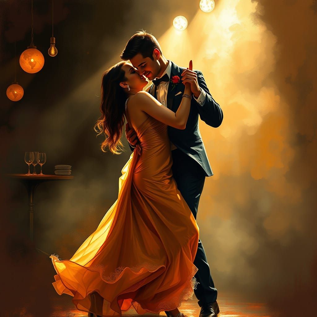 Sultry Argentine Tango Couple Embracing Passion in Buenos Ai...