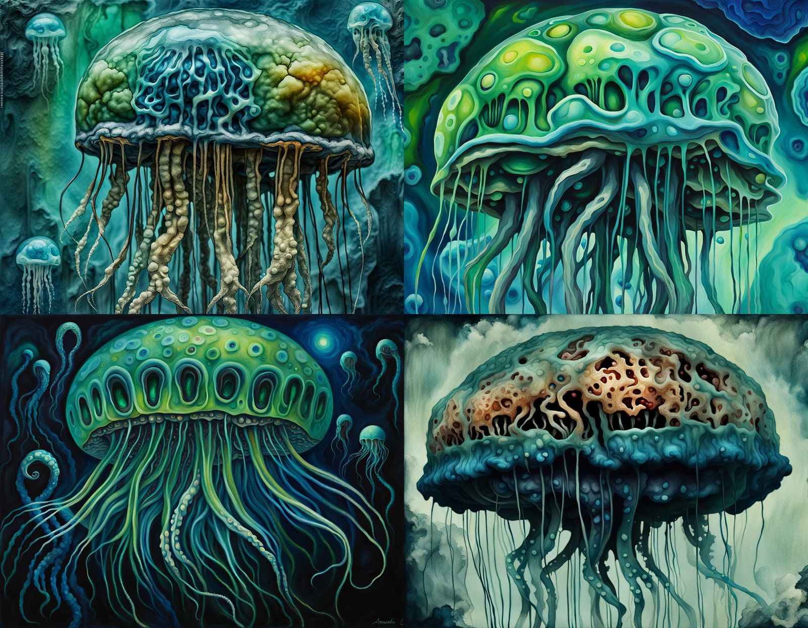 Surreal Alien Brain Dismembered in Shades of Blue and Grey