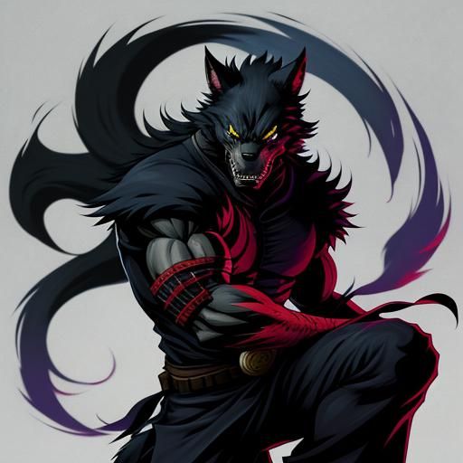 Werewolf Ninja in Anime Cel-Shaded Style