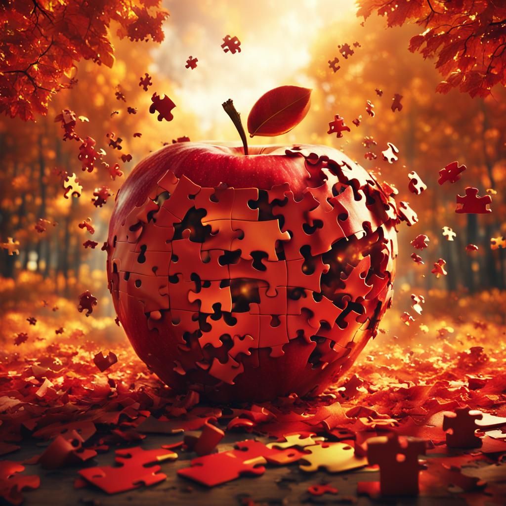 Hyper-Realistic Autumn Puzzle Scene in Vibrant Digital Paint...