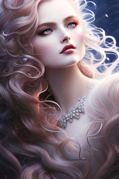 Intricate Snow Queen Portrait in Hyperdetailed Fantasy Art