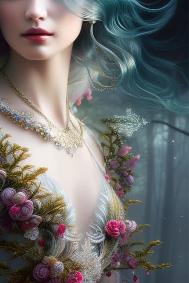 Intricate Snow Queen Portrait in Coloring Book Style