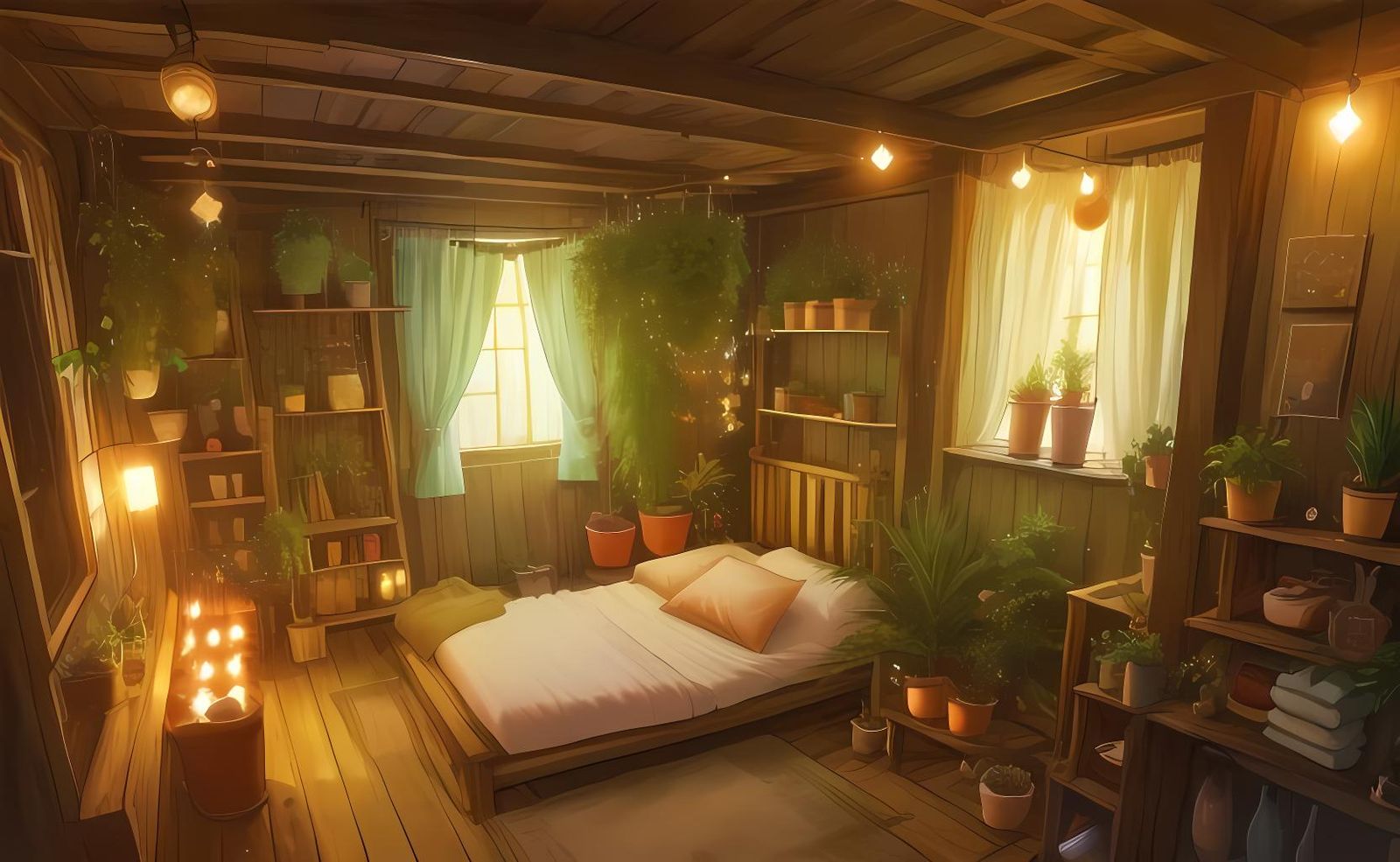 Bohemian Apartment Bedroom with Lush Greenery