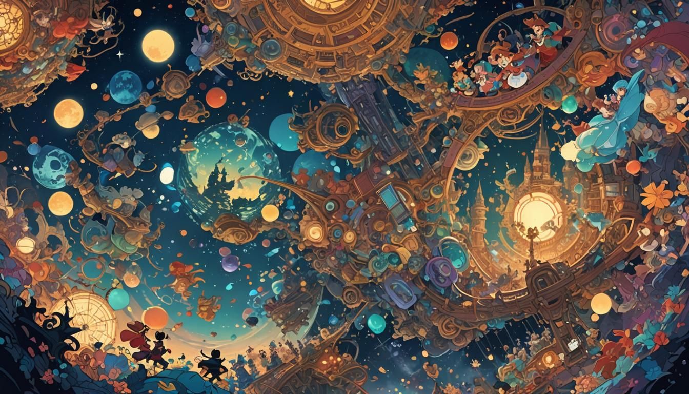 Surreal Disney Time-Space Zipper in Anime Style