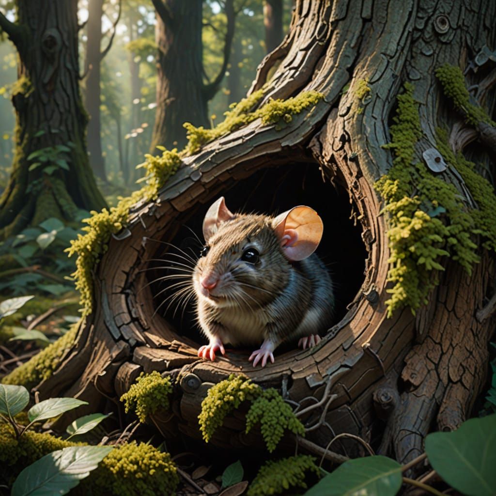 Whimsical Mouse in Enchanted Forest