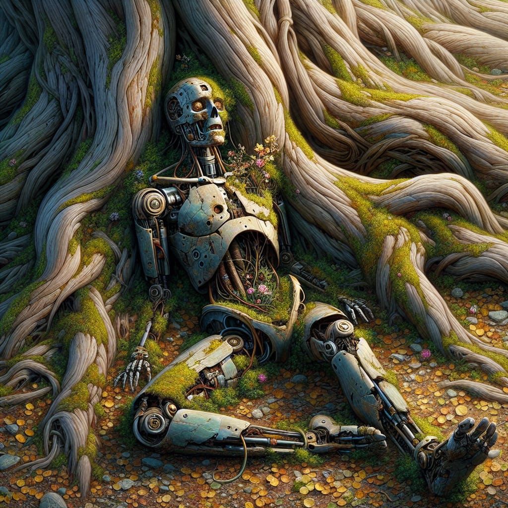 Aged Android Transforms into Nature's Vase