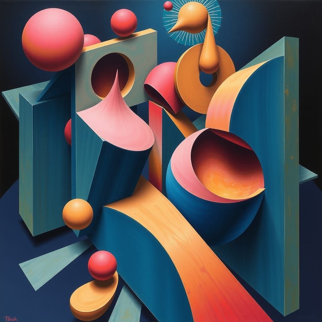 Surrealistic Abstract Composition in Ultramarine, Sienna, an...