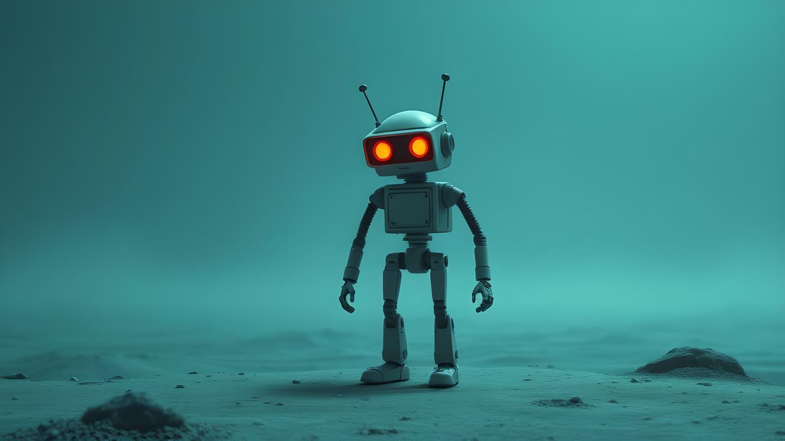 Distressed Sci-Fi Robot in Minimalist CGI Animation