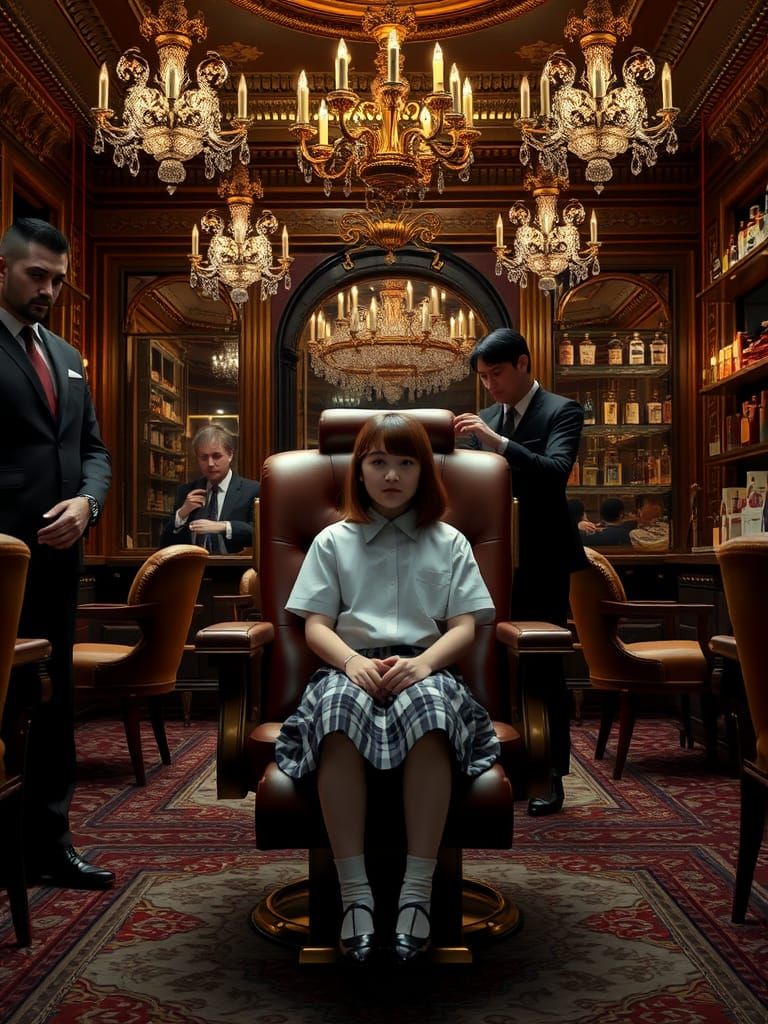 Schoolgirl Haircut with Bodyguards: Photorealistic Matte Pai...