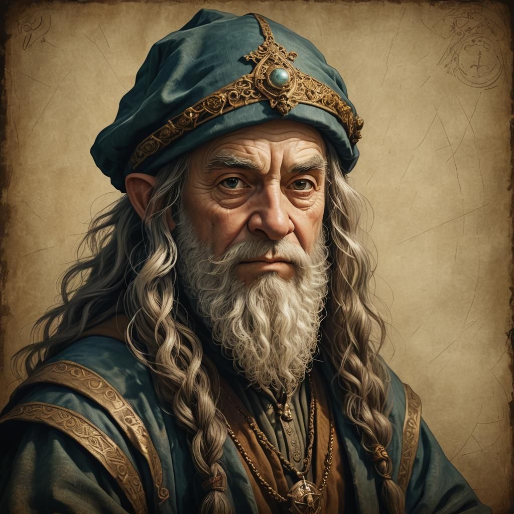 Halfling Wizard King Portrait in Leonardo da Vinci Style