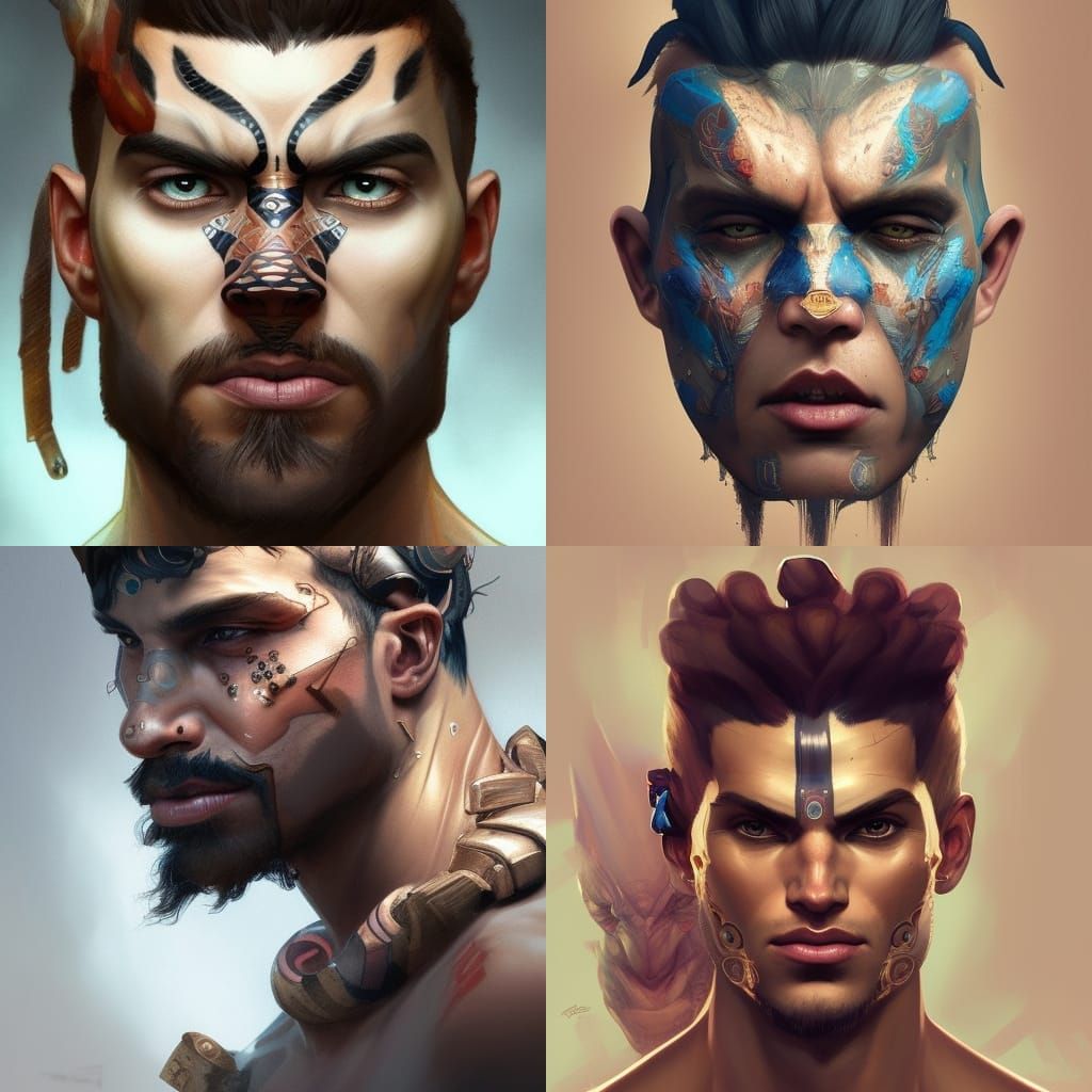 Goliath Portrait with Face Tattoos, Detailed Digital Art