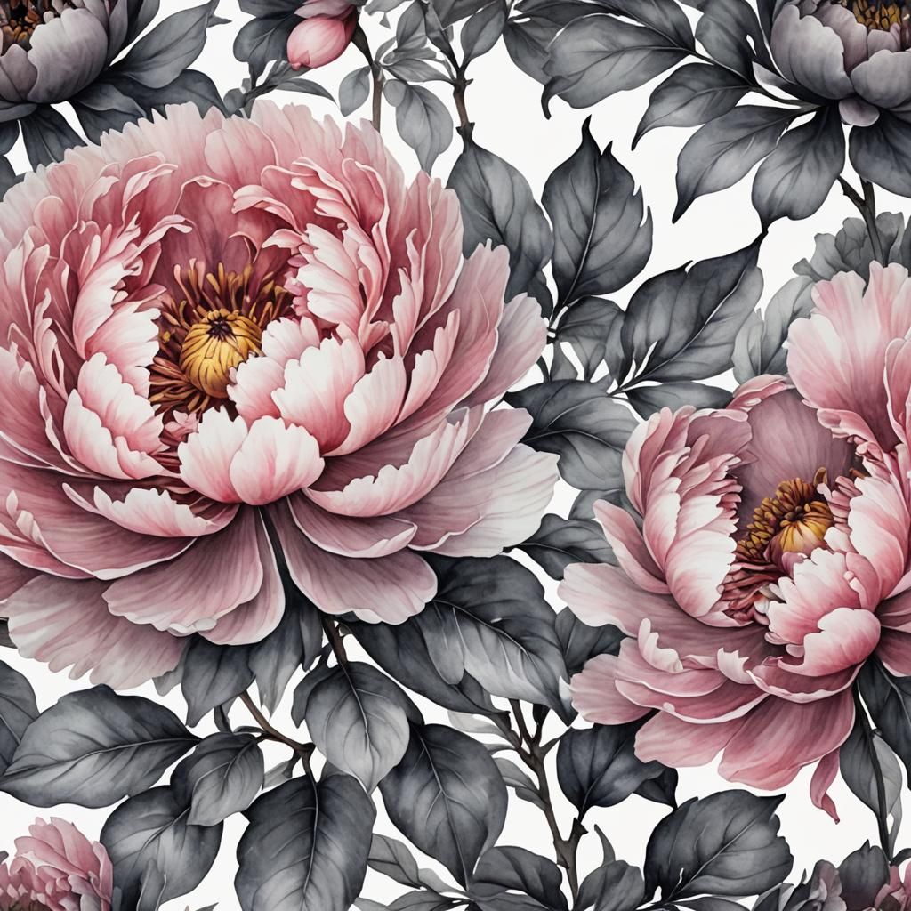 Elegant Pink Peonies in Watercolor Manga Style