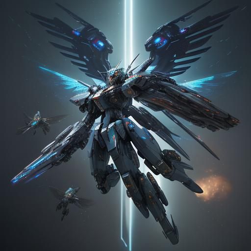 Female Mecha Warrior Soaring Through Nebula in Cyberpunk Sty...