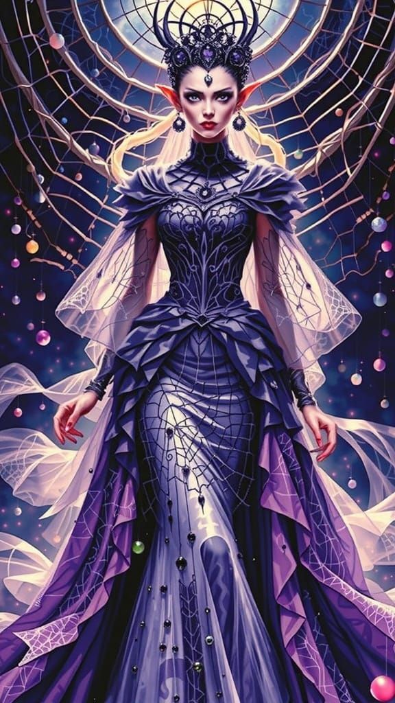Elegant Dark Elf Spider Queen in Dark Fantasy Style