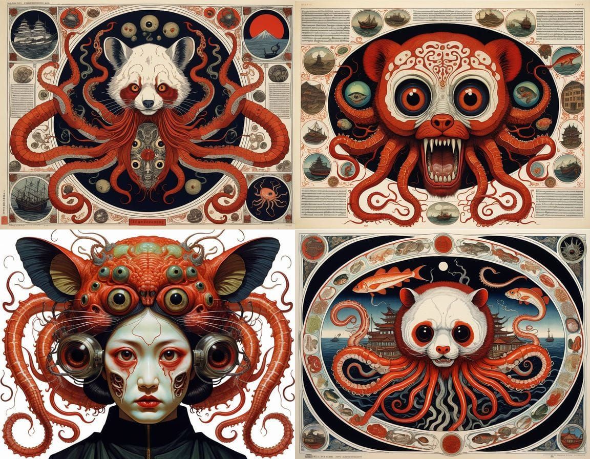 Horrific Mutant Calamari Geisha Witch in Surreal Style