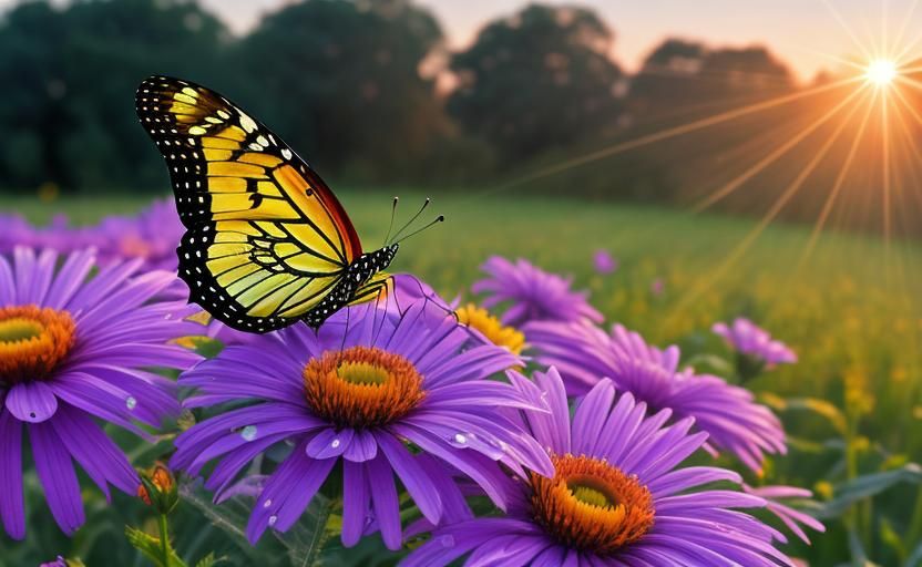 Butterfly and Daisy at Sunrise: Sharp Focus Photo