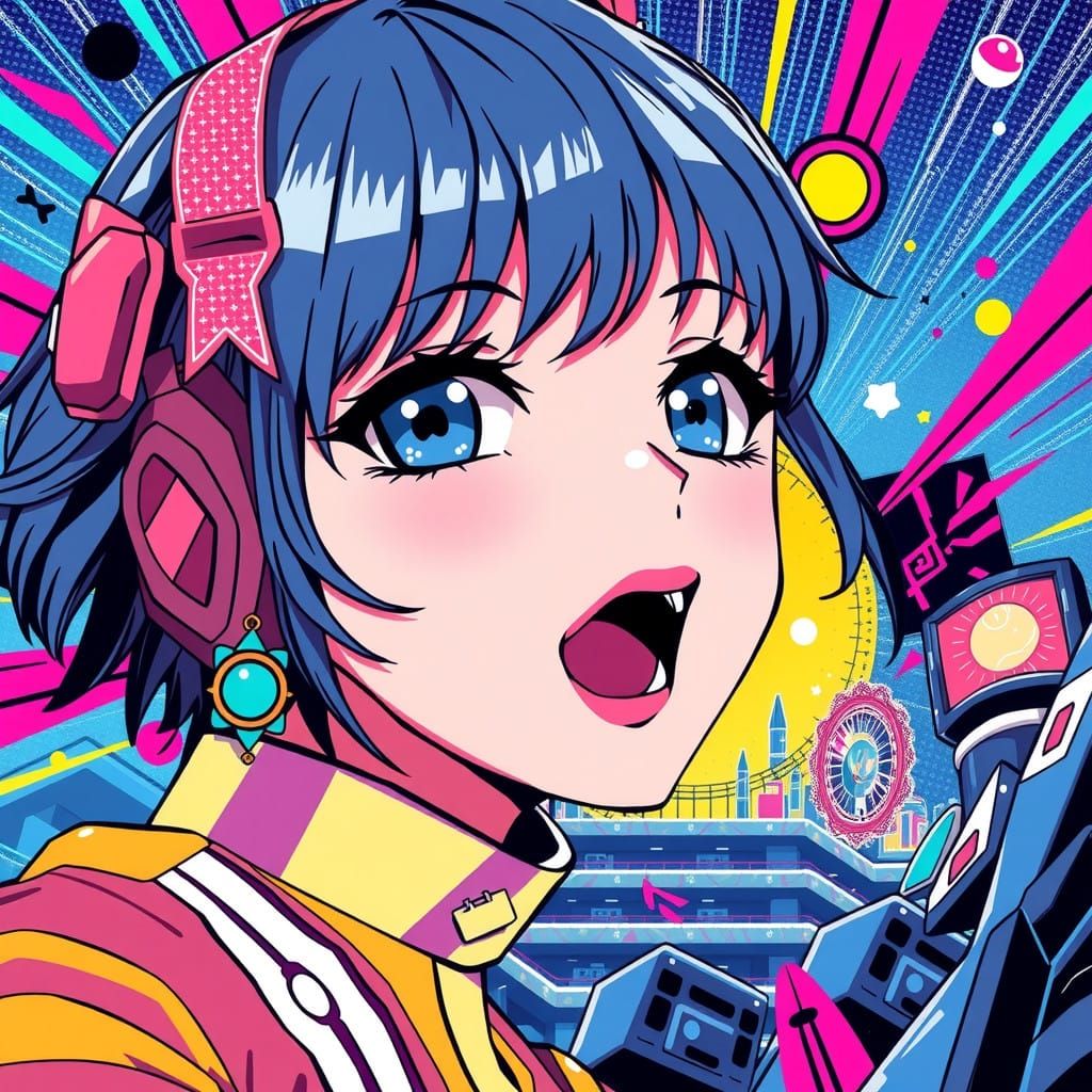 Bold Pop Art Anime Illustration in Vibrant Colors