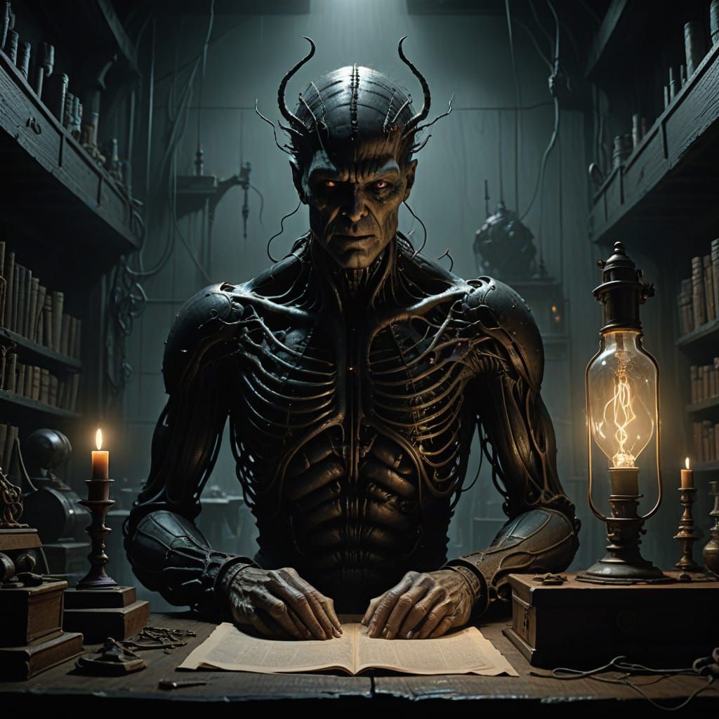 Victor Frankenstein in Dimly Lit Laboratory, Dark Fantasy, G...