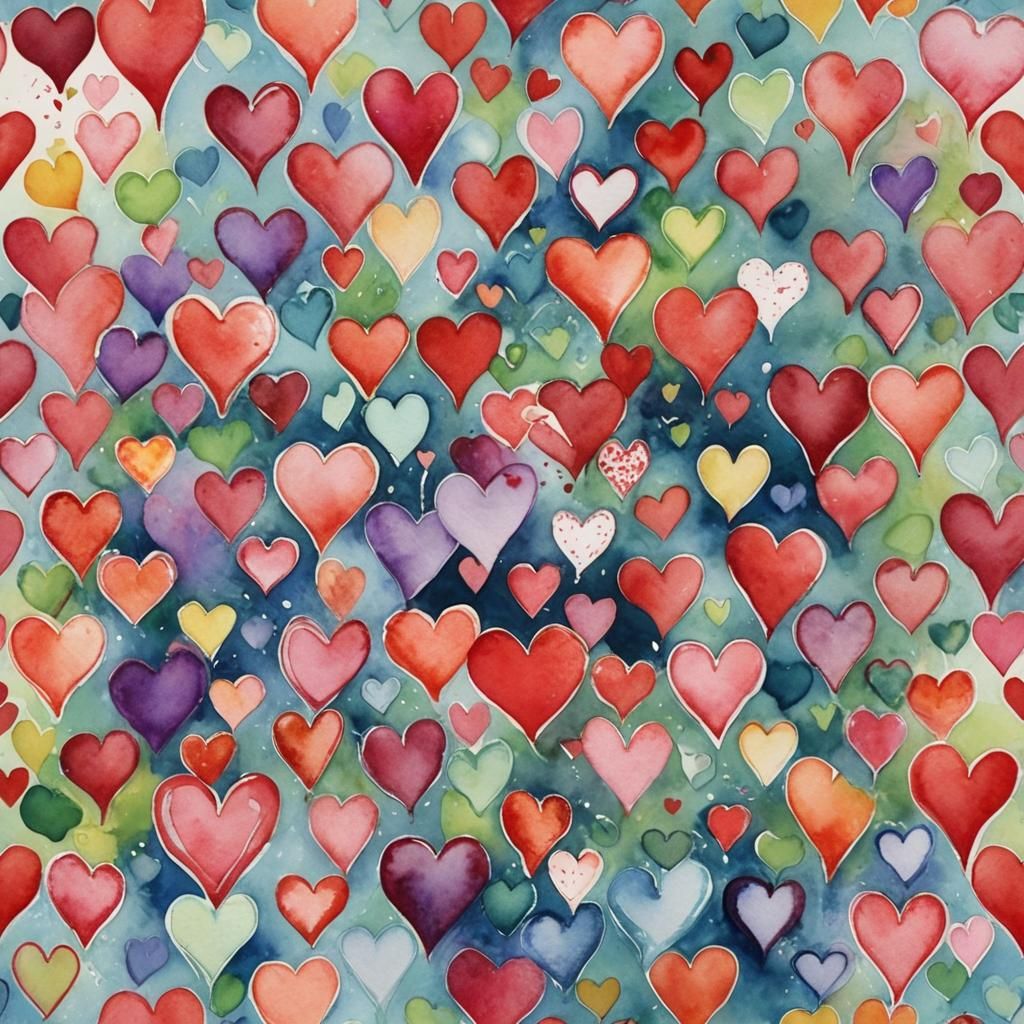 Heart Cascade in Watercolor Style