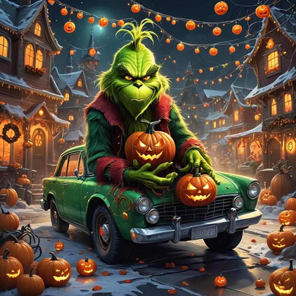 The Grinch Hauling Halloween Decorations, Fantasy Art