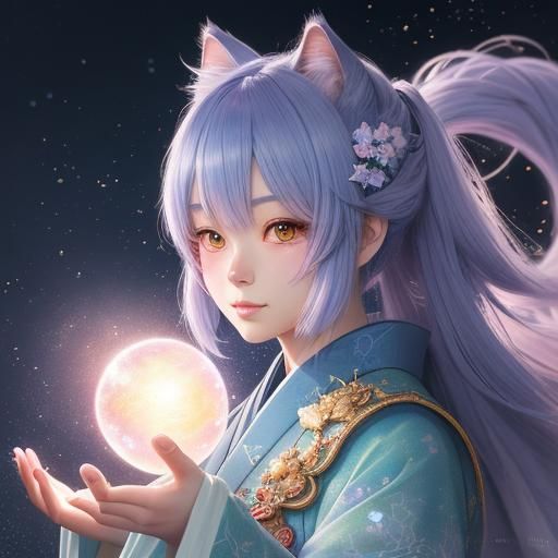 Anime Kitten Jumping Through Shimmering Aura