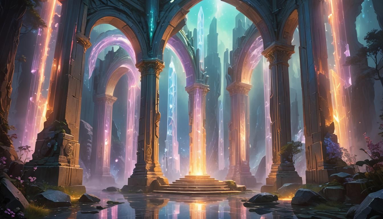 Gleaming Portal Radiates Light in Dreamlike Landscape