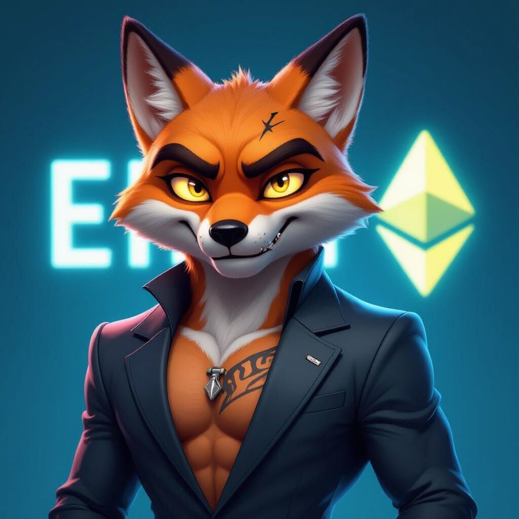 Muscular Fox Character with Evil Eyes in Cinematic Style