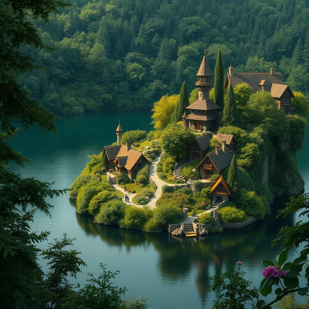 Whimsical Lake Haven in a Fantastical Realm