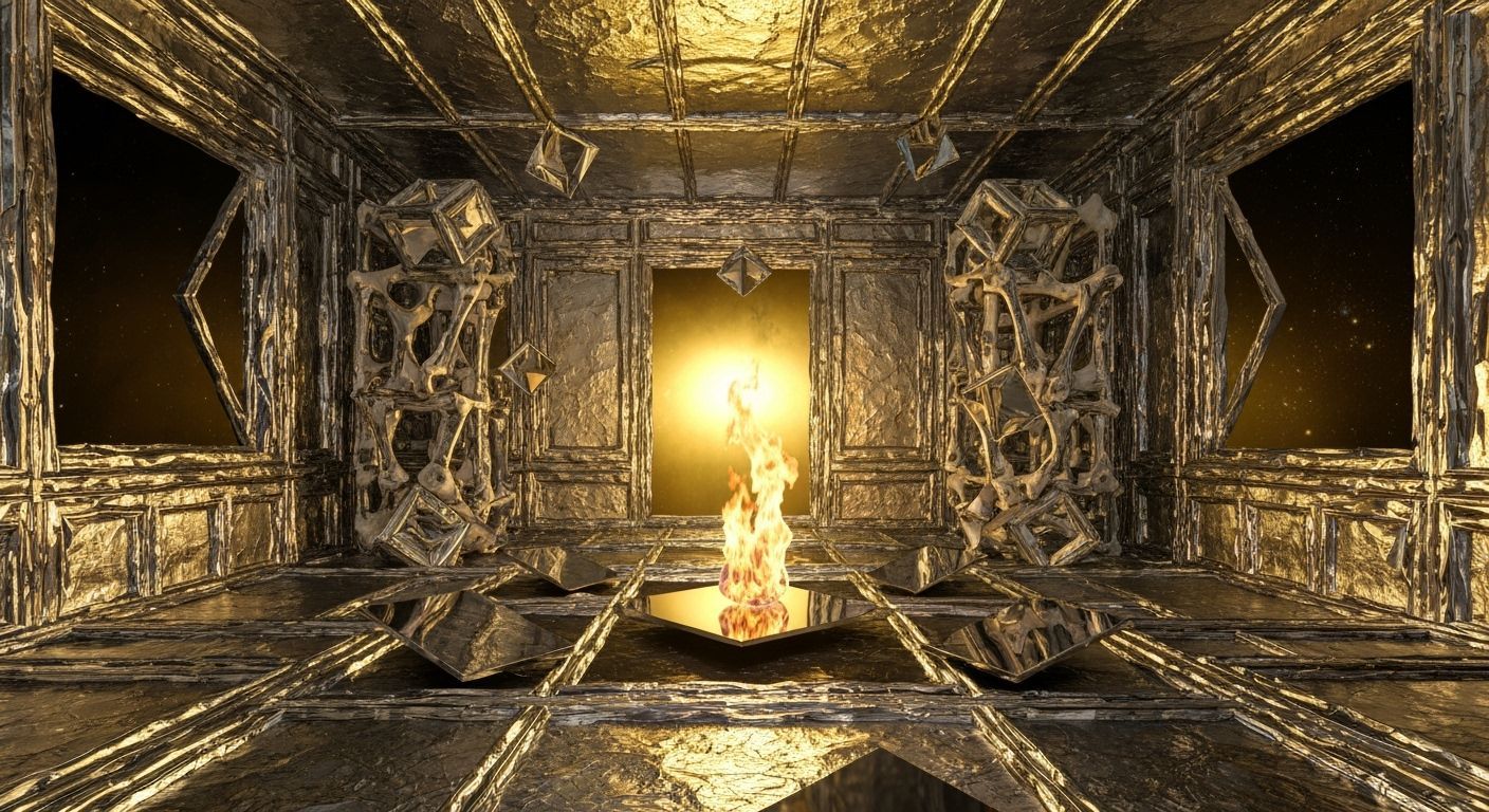 Surreal Chrome Geometric Forms in Melting Oil Style