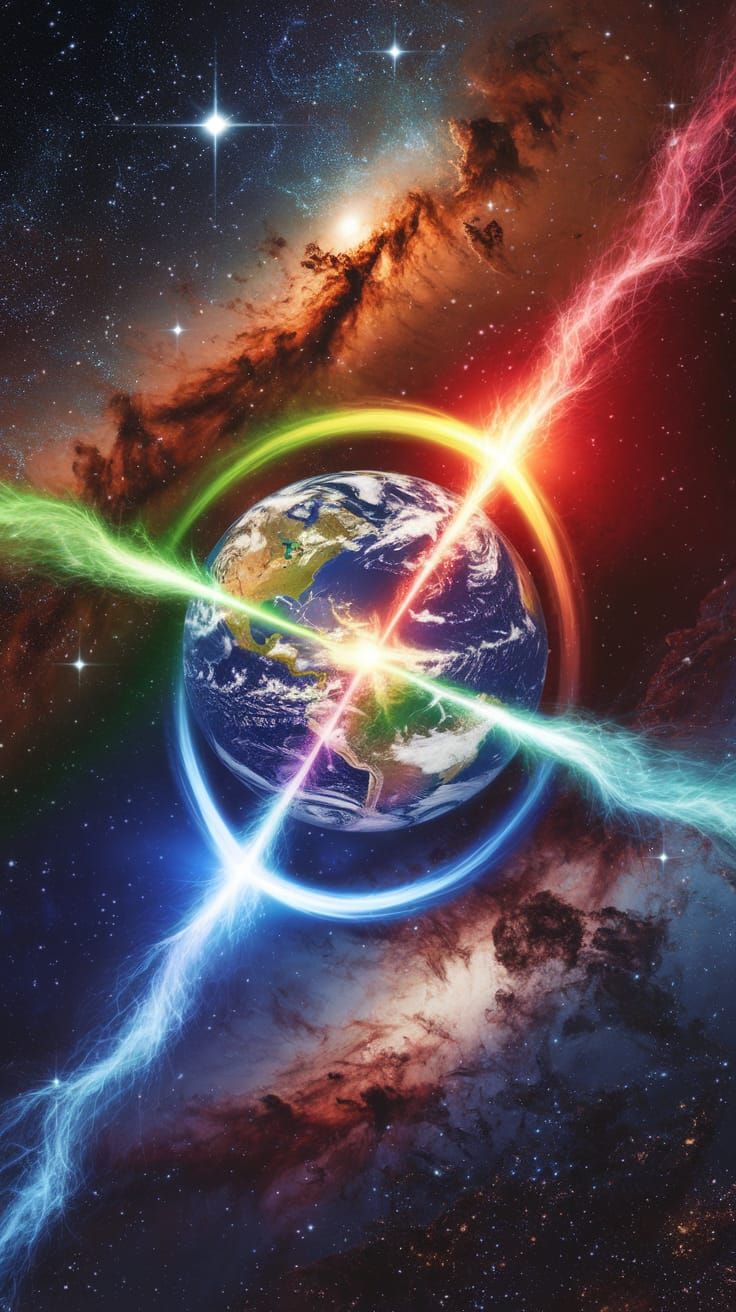 Psychedelic Abstract Art: Sun and Earth Interaction