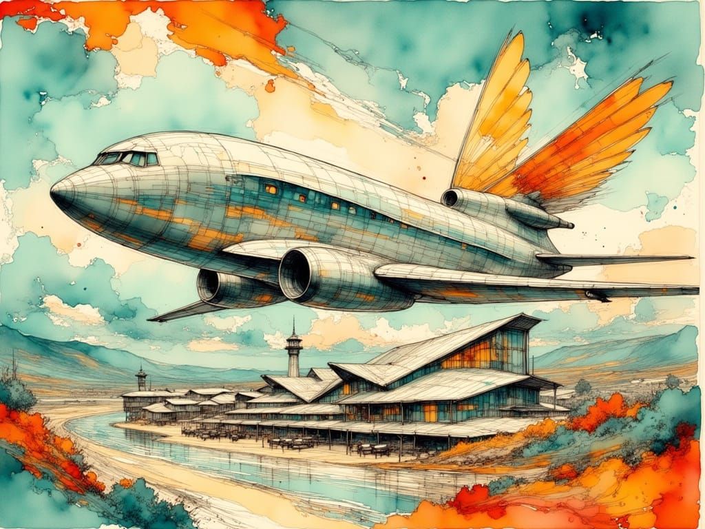 on the wings in the air