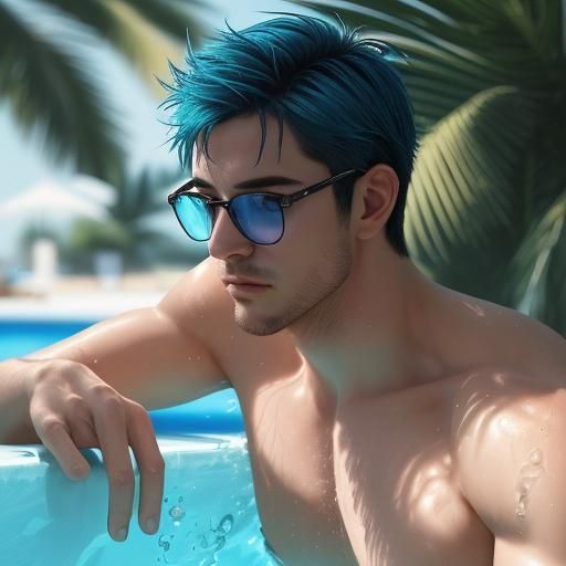 Android Summer Lover Lounging Poolside: Hyperrealistic AI Ar...