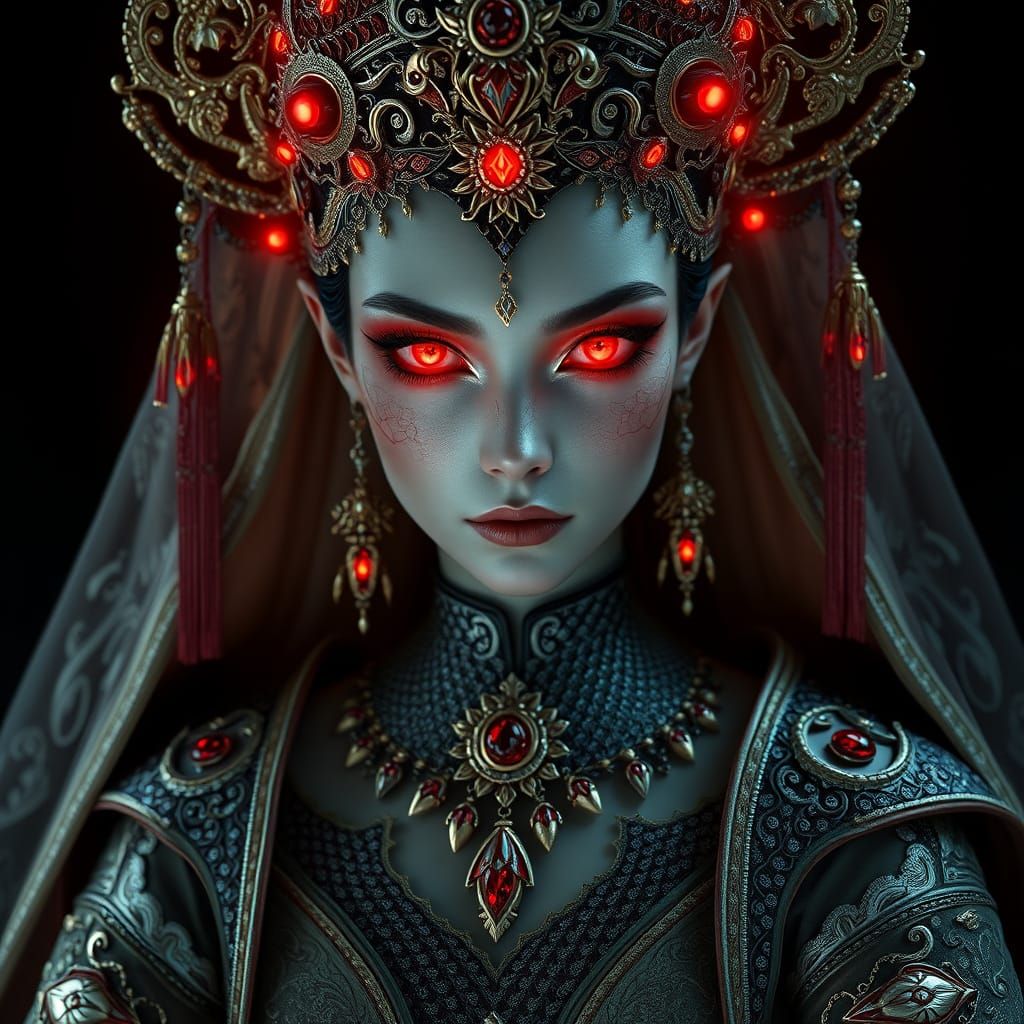 Goddess of Darkness: Regal Princess in Scarlet-Red Glow