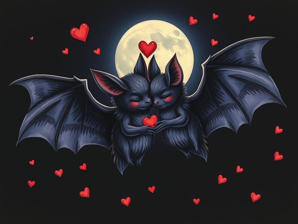 Halloween Bats Snuggling Under Moonlight