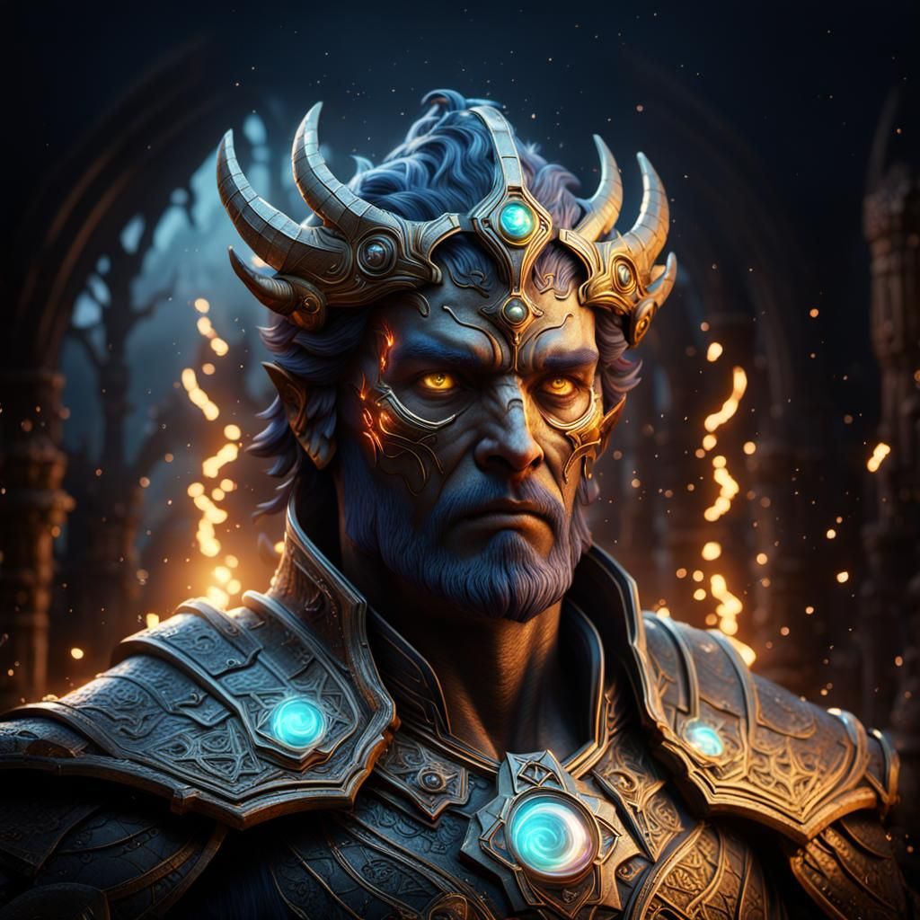 Godlike Face in Bright Light: Detailed Fantasy Art