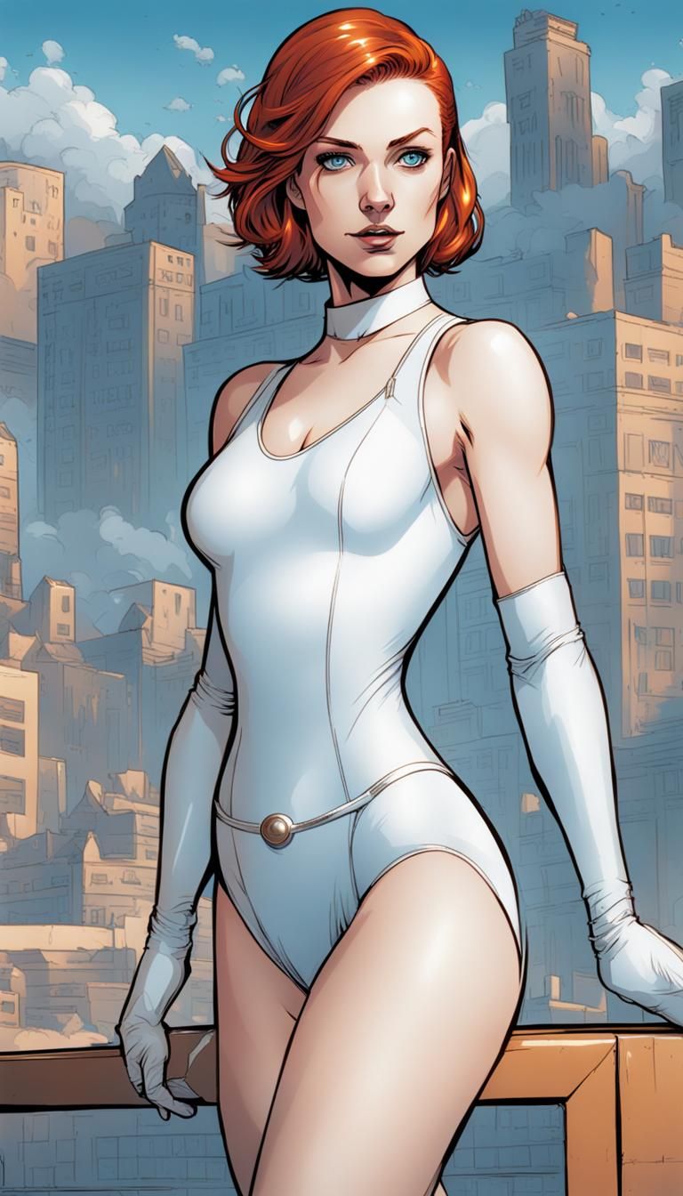 Redhead in Leotard: Comic Book Style Full Body Art