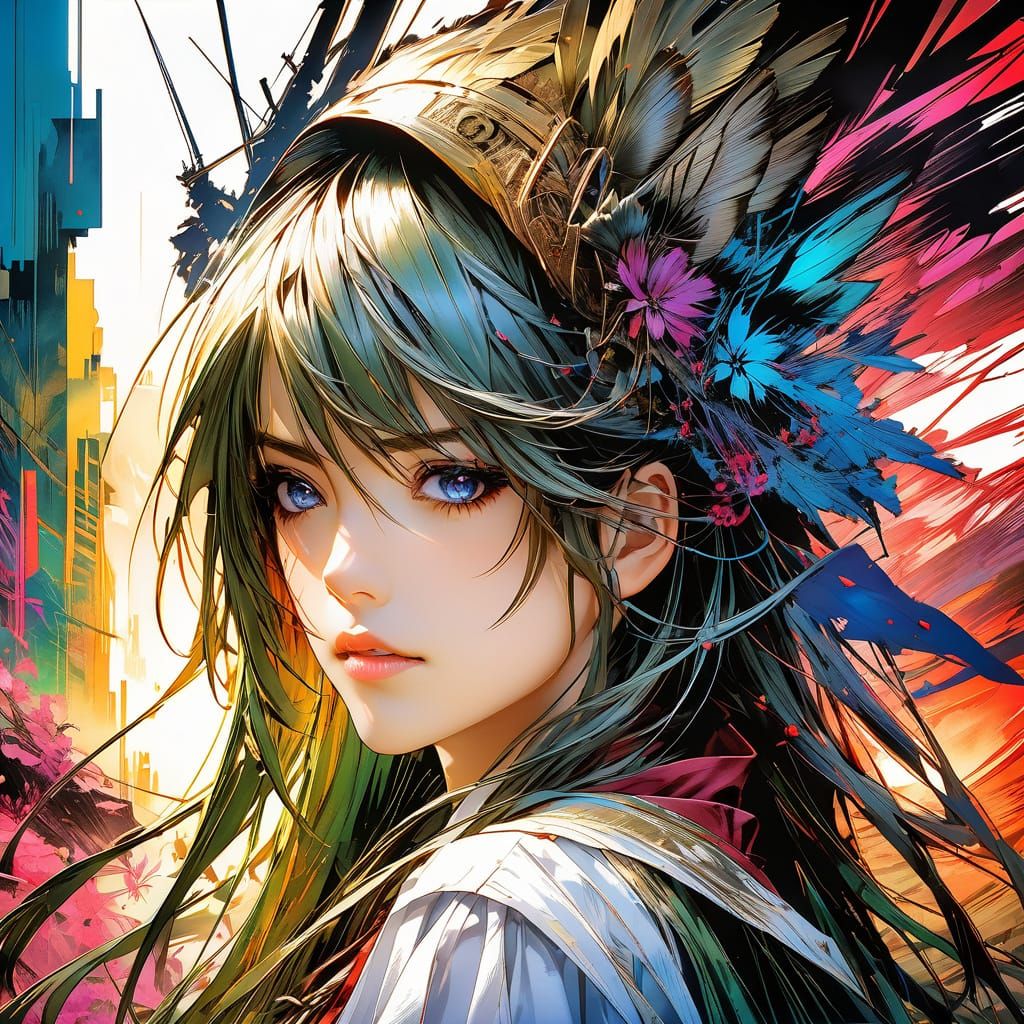 Anime Portrait of a Beautiful Female Warrior in Action Pose