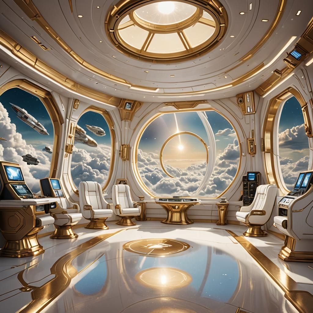 Galactic Luxury: Royal White and Gold Interiors in a Futuris...