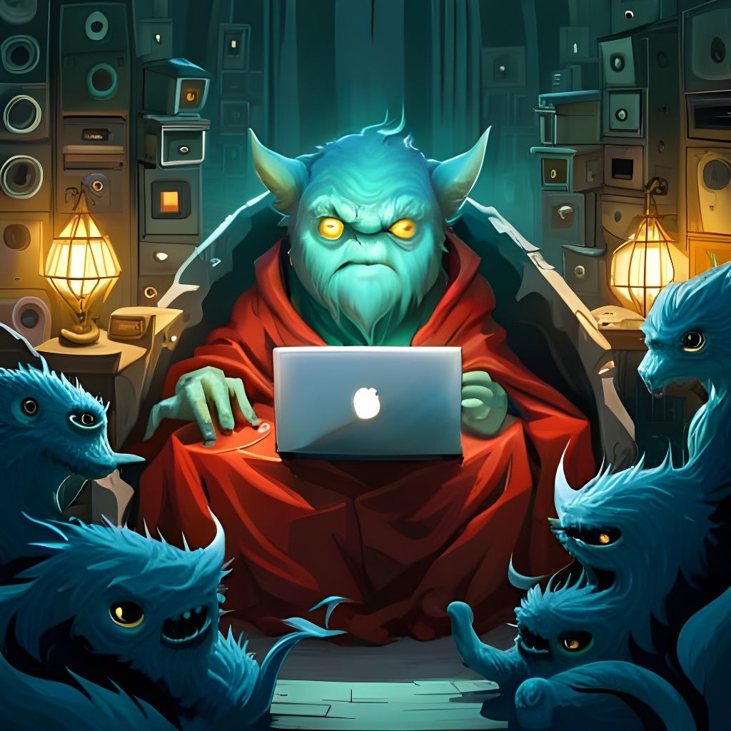 Monster on Laptop in Bed: Fantasycore Digital Art