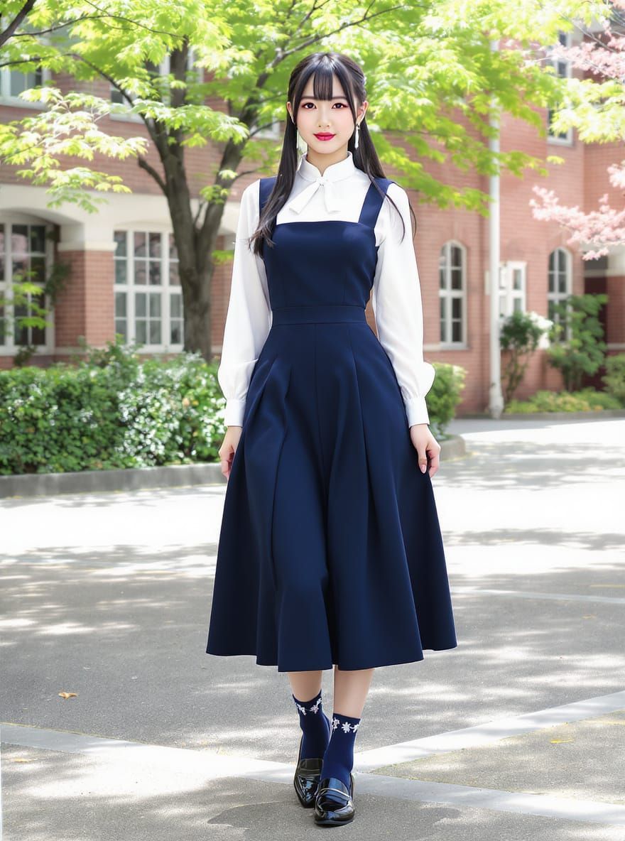 Japanese Schoolgirl in Custom Uniform with Unique Blouse