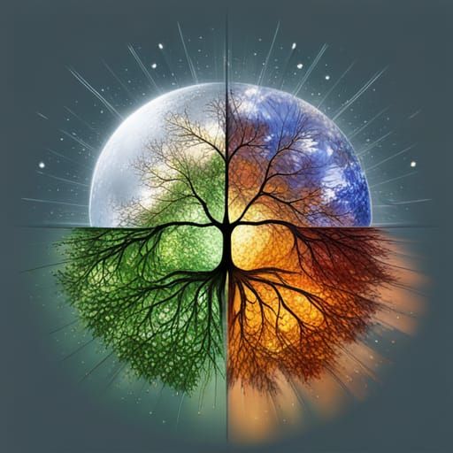 Four Seasons Tree in Blown Glass Sculpture