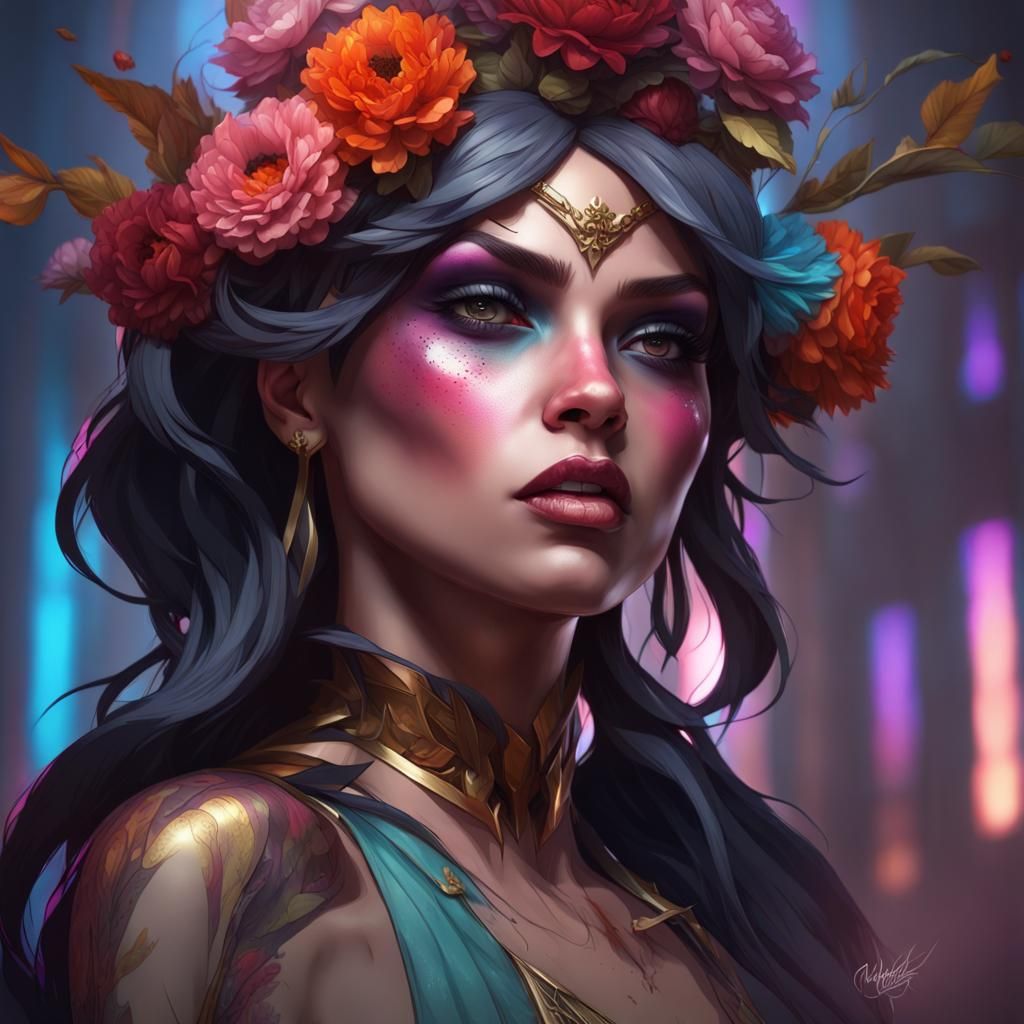 Villain Era: Girl with Dark Makeup and Flowers